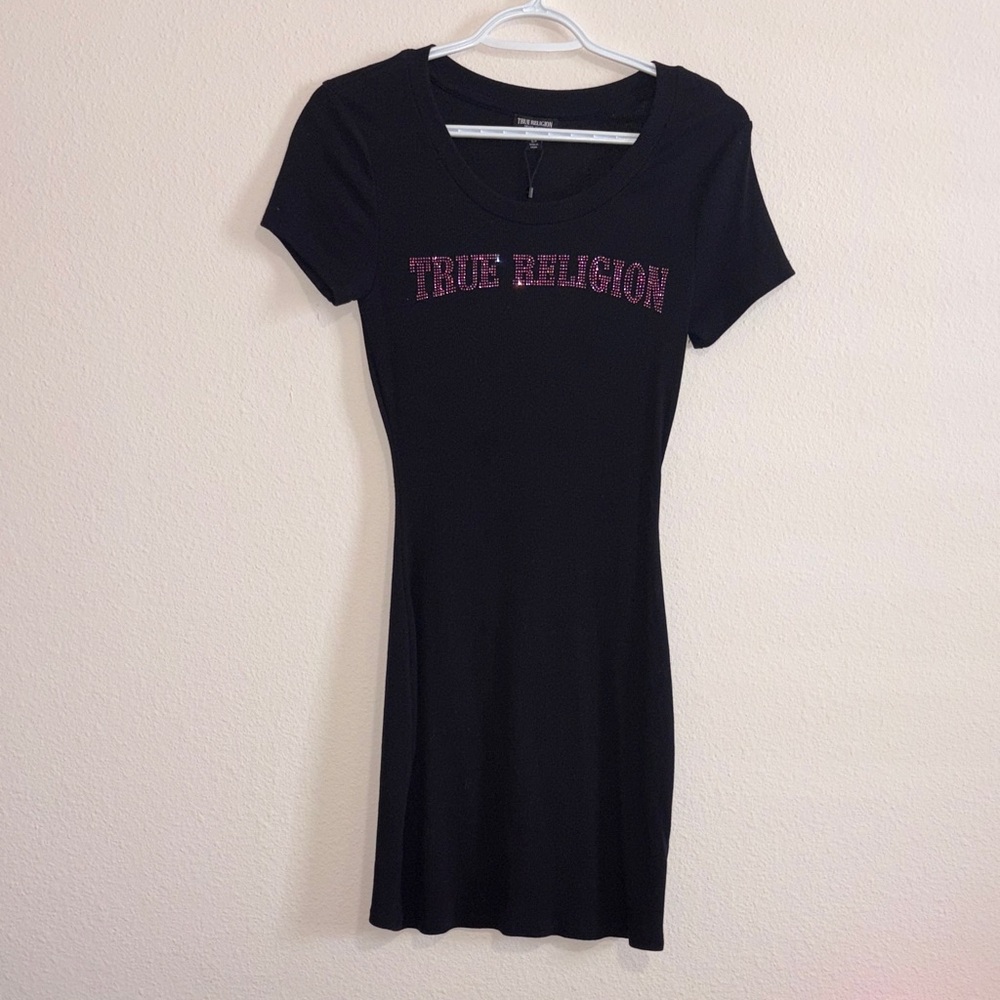 True Religion Arched Logo Ribbed Tee Dress
